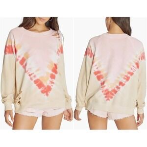 NWT Wildfox XS Grapefruit Wash Sommers Distressed Tie Dye Sweatshirt Top 124205